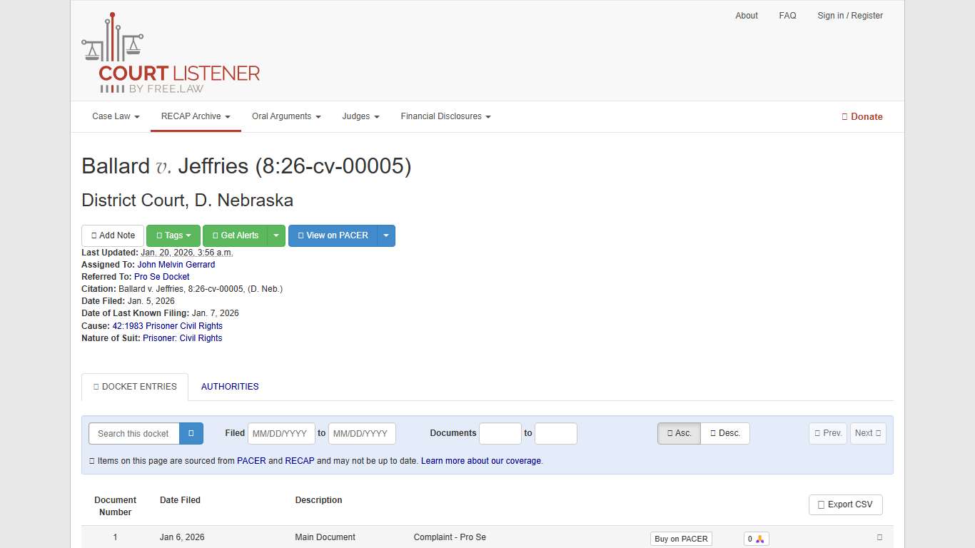 Ballard v. Jeffries, 8:26-cv-00005 – CourtListener.com