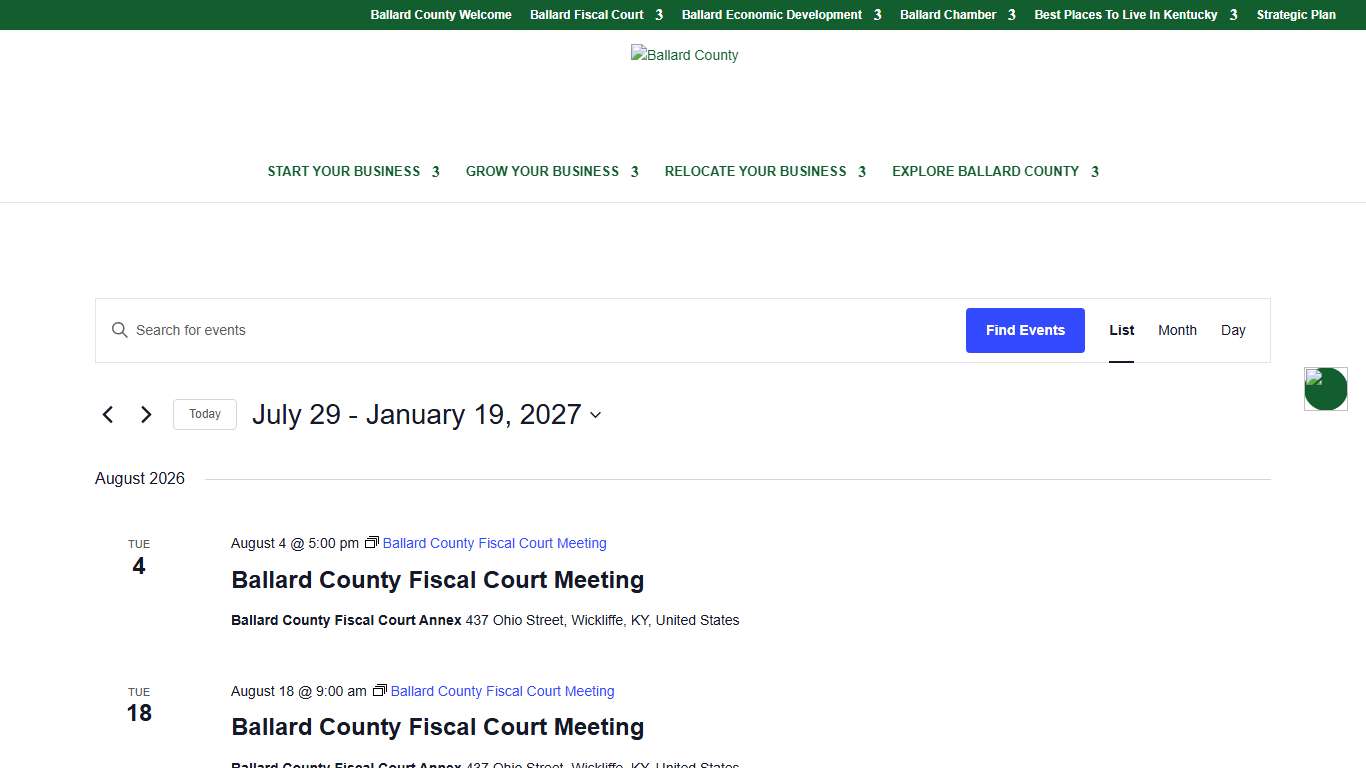 Events from December 16, 2025 – May 5 – Ballard County